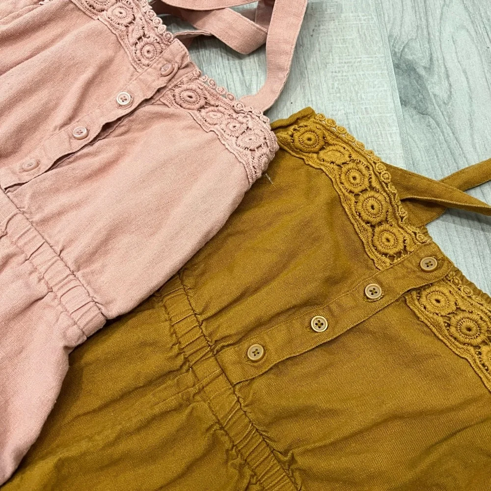 Old Navy Girls Romper Linen Blend Cross Back Straps sz Small 6-7 Bundle